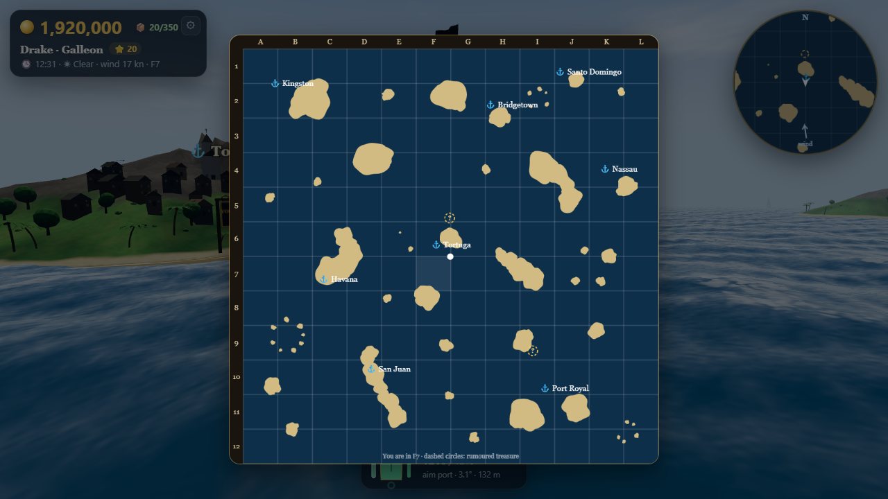 The chart of the sea with its islands, ports and your ship